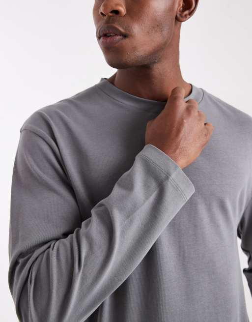 ASOS DESIGN - T-shirt a maniche lunghe vestibilità comoda pesante grigia, 5 di 5