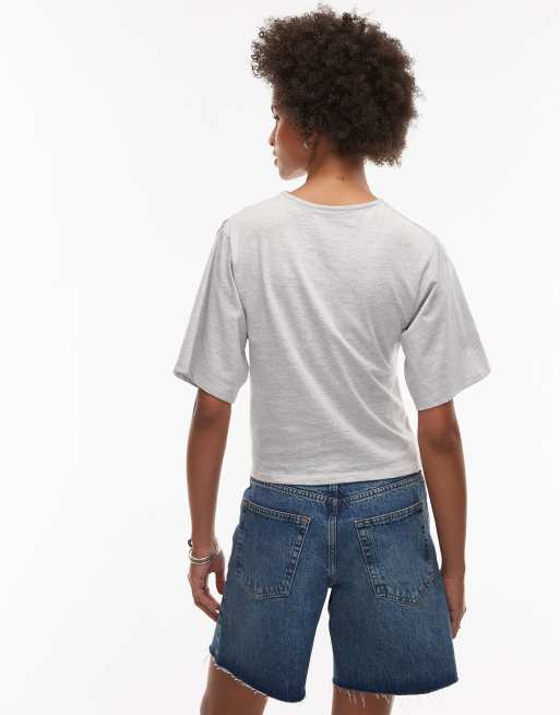 ASOS DESIGN - T-shirt à ourlet asymétrique froncé - Gris chiné, 4 de 4