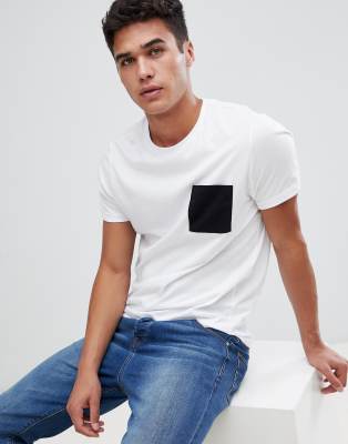 Asos DesignT Contrastante shirt Blanc À Poche wkO0n8P
