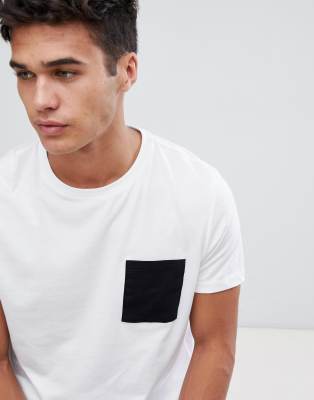 Asos DesignT Contrastante shirt Blanc À Poche wkO0n8P