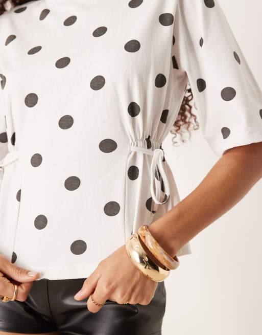 T-shirt Femme à Pois Bleu Marine Et Blanc - Taille M, Sans Manches, Occasion Très Bon état (marque Fair Lady)