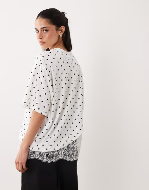 ASOS DESIGN - T-shirt à pois avec manches courtes et ourlet en dentelle, 4 de 4
