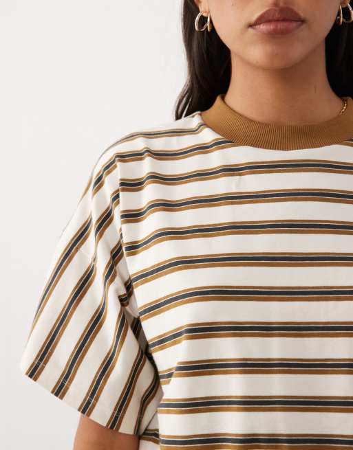 ASOS DESIGN t-shirt à rayures avec col contrastant en kaki, 2 de 4