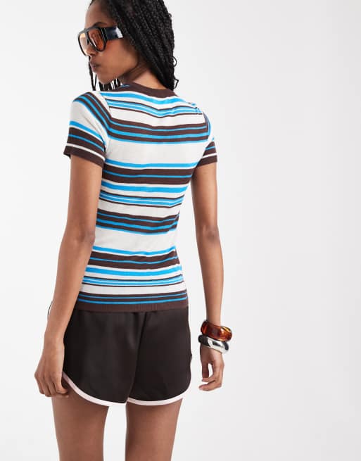ASOS DESIGN - T-shirt à rayures en maille transparente - Bleu, 3 de 8