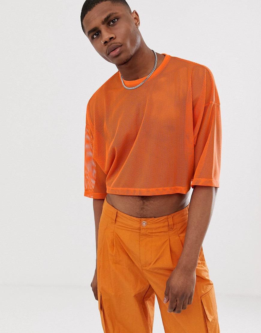 ASOS DESIGN - T-shirt a rete corta oversize a mezze maniche-Arancione
