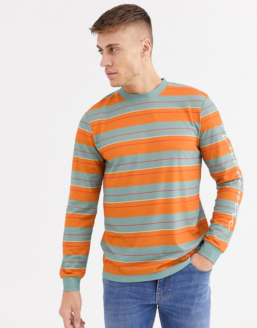 ASOS DESIGN - T-shirt a righe e maniche lunghe con scritta authentic-Multicolore
