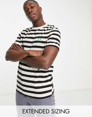 ASOS DESIGN stripe t-shirt in black and ecru with chest embroidery - ASOS Price Checker