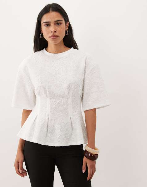 ASOS DESIGN t-shirt à taille plissée en blanc - view 1