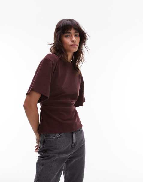 ASOS DESIGN - T-shirt à taille texturée style corset - Bordeaux - view 1