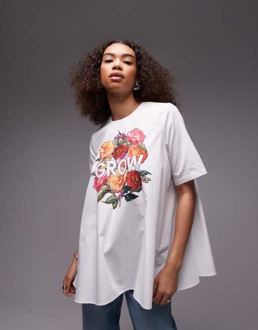 ASOS DESIGN - T-shirt a trapezio bianca con stampa, 4 di 4