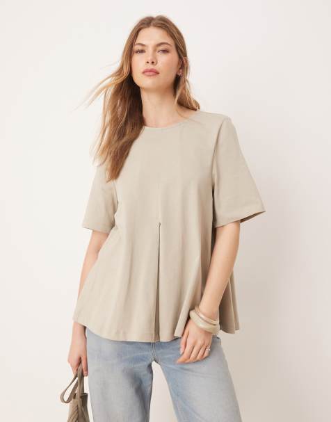 ASOS DESIGN - T-shirt a trapezio kaki chiaro con piega sul davanti - view 1