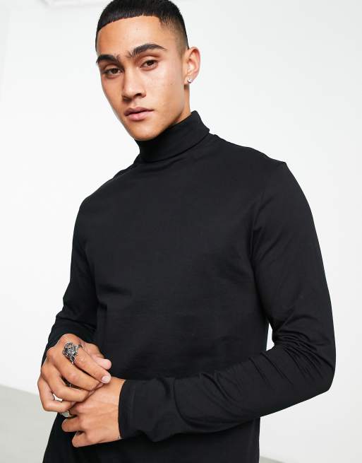 ASOS DESIGN - T-shirt accollata a maniche lunghe nera