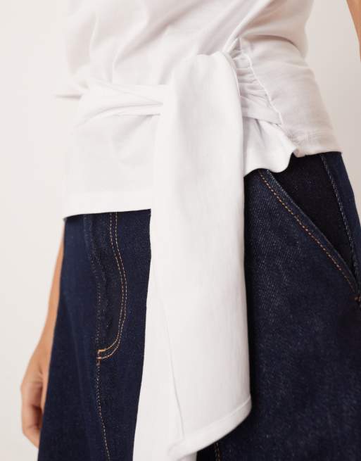 ASOS DESIGN - T-shirt accollata bianca con fascia, 3 di 4