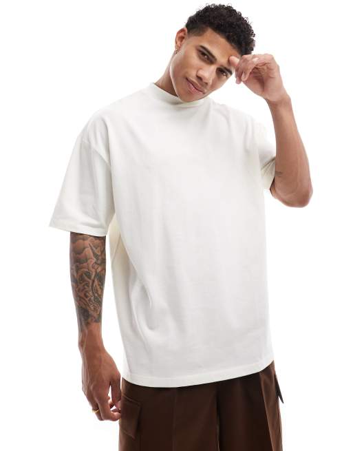 ASOS DESIGN - T-Shirt accollata oversize pesante da 240 gsm color crema 
