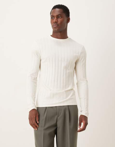 ASOS DESIGN - T-shirt ajusté à manches longues et larges côtes - Crème - view 1