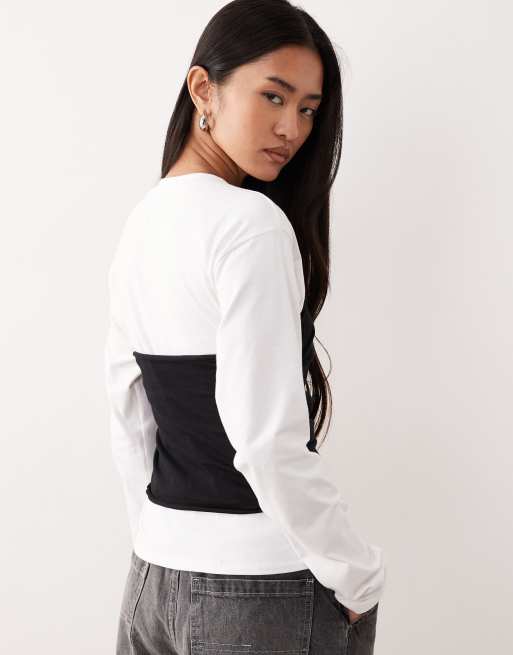 ASOS DESIGN - T-shirt ajusté à manches longues et taille fantaisie - Noir et blanc, 4 de 4