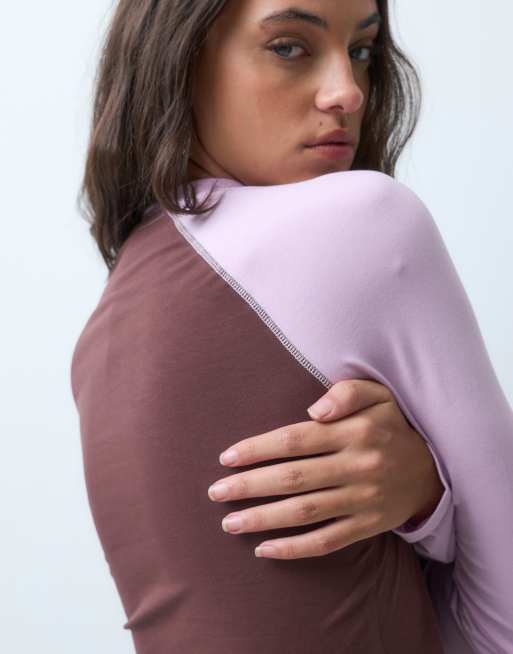 ASOS DESIGN t-shirt ajusté à manches longues raglan marron et rose, 3 de 5