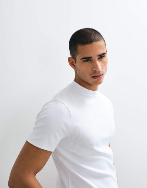 ASOS DESIGN - T-shirt ajusté côtelé à col montant - Blanc  , 2 de 7