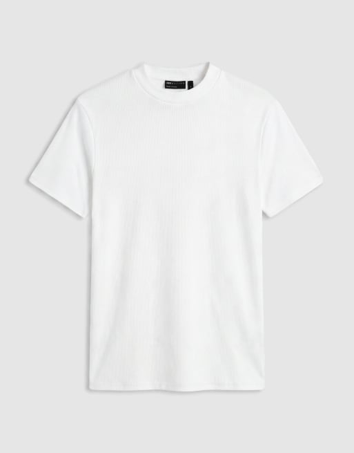 ASOS DESIGN - T-shirt ajusté côtelé à col montant - Blanc  , 6 de 7