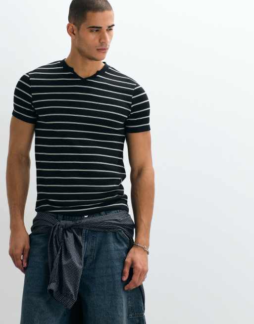 ASOS DESIGN - T-shirt ajusté en tissu texturé à rayures - Noir, 5 de 5