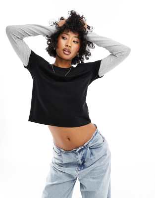 ASOS DESIGN - T-shirt ample avec manches grises - Noir
