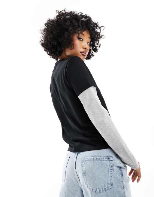 ASOS DESIGN - T-shirt ample avec manches grises - Noir, 3 de 4