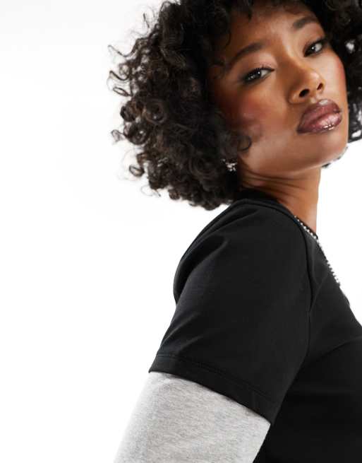ASOS DESIGN - T-shirt ample avec manches grises - Noir, 4 de 4