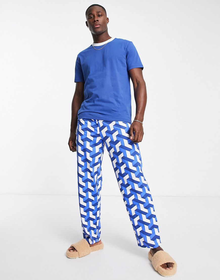 ASOS DESIGN pajama set in with t-shirt and pants in blue print