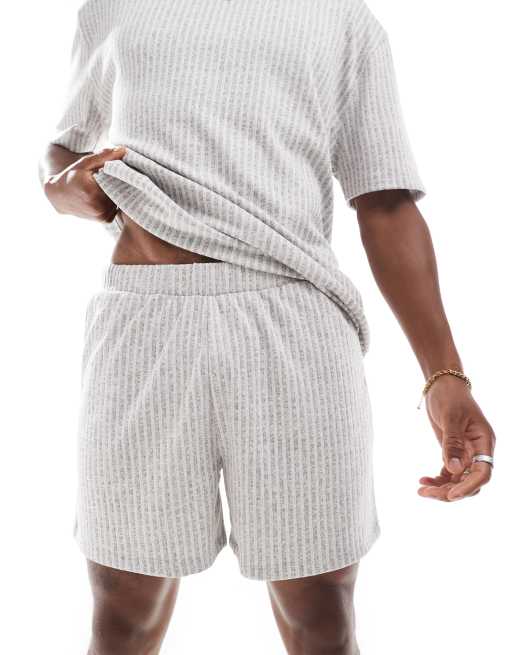 ASOS DESIGN T-shirt and shorts lounge set in gray stripe, 4 of 4