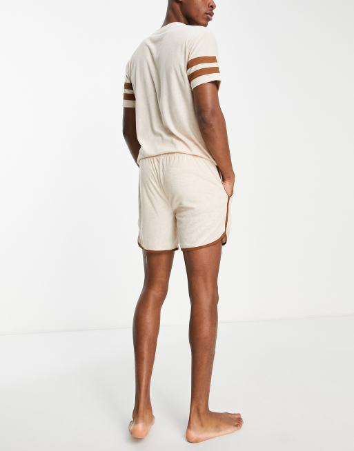 ASOS DESIGN lounge terry cloth shirt and shorts pajama set in