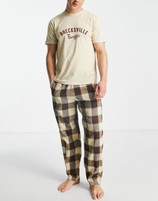 ASOS DESIGN t-shirt and woven check trousers pyjama set