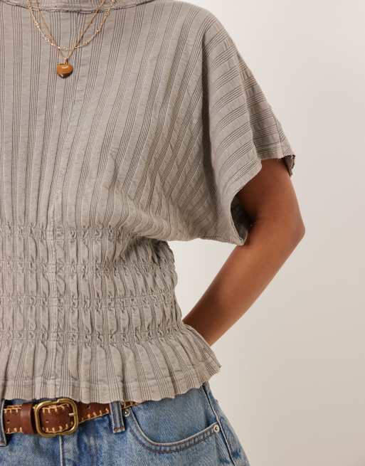 ASOS DESIGN - T-shirt arricciata grigio colomba testurizzata a coste, 3 di 4