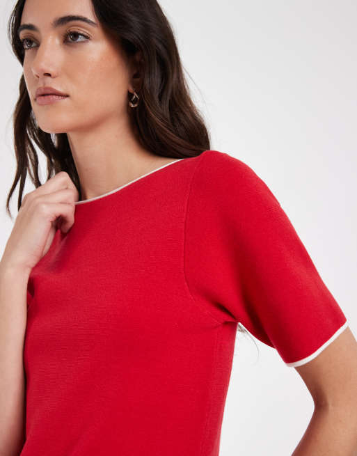 ASOS DESIGN - T-shirt asimmetrica rossa con arricciature e profili bianchi, 4 di 4