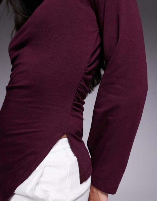 ASOS DESIGN - T-shirt asymétrique cintré sur les côtés - Lie-de-vin, 3 de 4