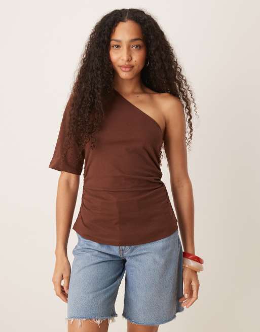 ASOS DESIGN - T-shirt asymétrique effet cintré - Blanc