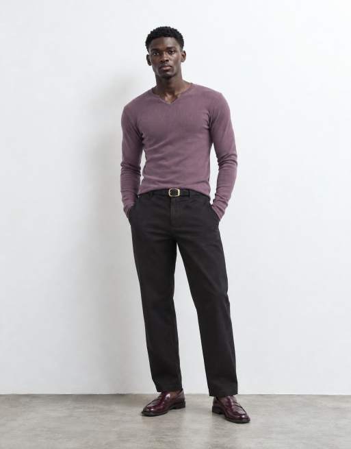 ASOS DESIGN T-shirt attillata a maniche lunghe con scollo a V in coste viola, 9 di 9