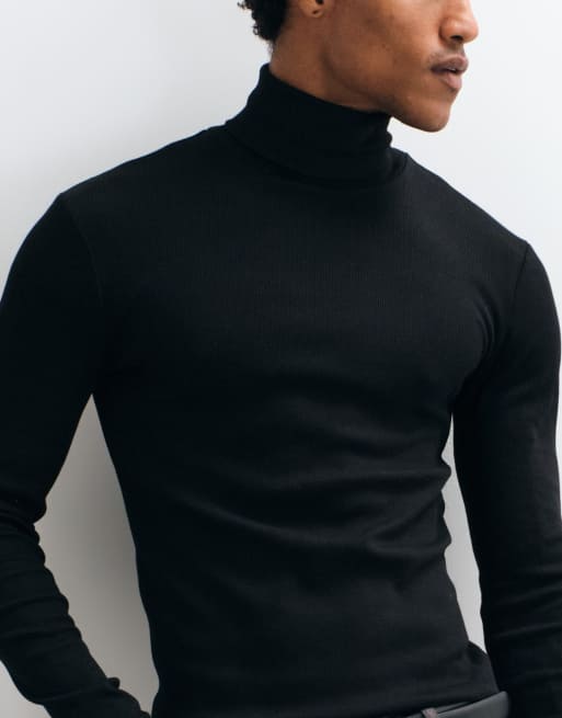 ASOS DESIGN T-shirt attillata a maniche lunghe dolcevita nera a coste, 3 di 10