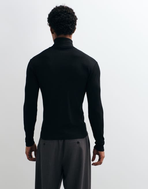 ASOS DESIGN T-shirt attillata a maniche lunghe dolcevita nera a coste, 5 di 10