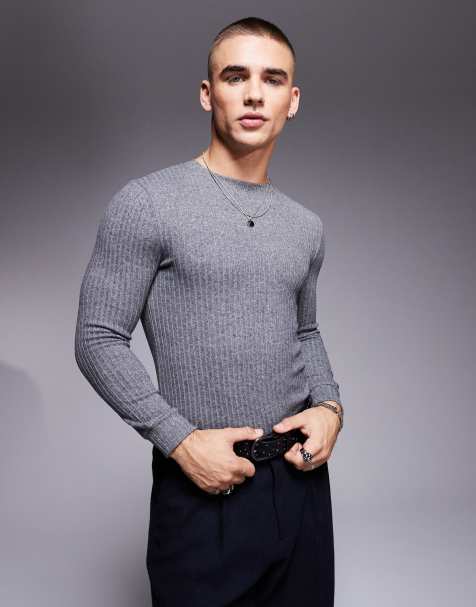 ASOS DESIGN - T-shirt attillata a maniche lunghe grigia spazzolata a coste - view 1