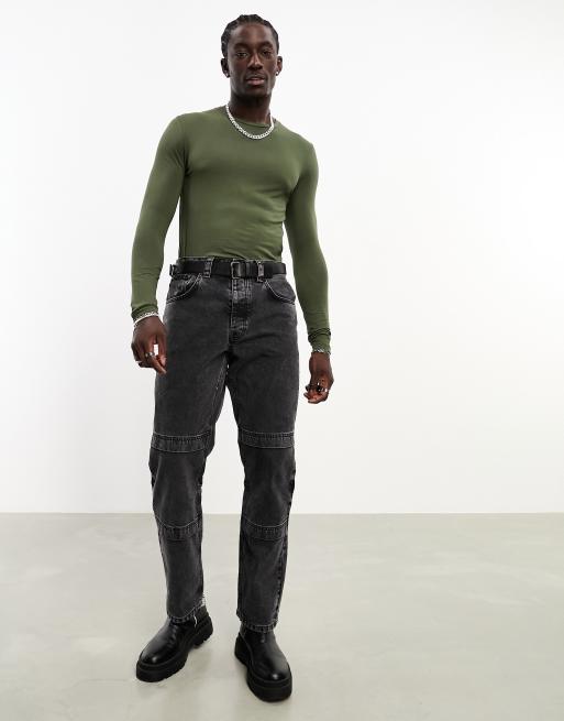 ASOS DESIGN - T-shirt attillata a maniche lunghe verde scuro