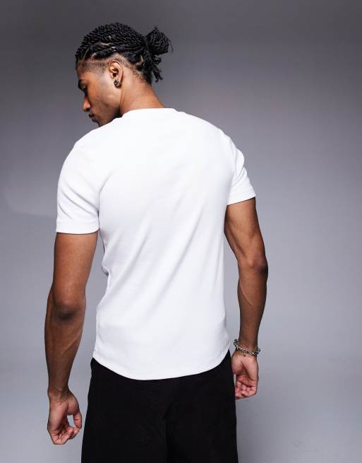 ASOS DESIGN - T-shirt attillata bianca a coste con scollo serafino  , 2 di 4