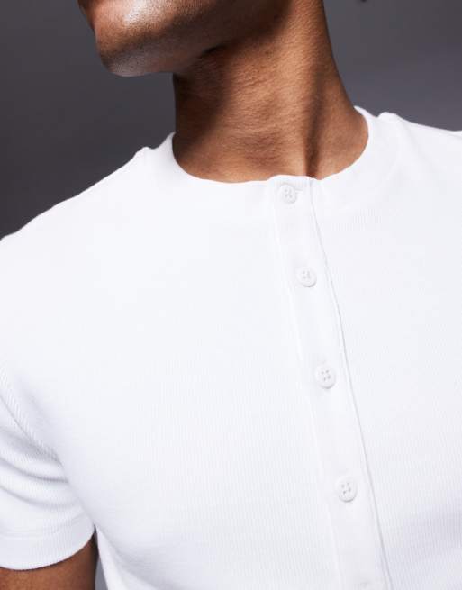 ASOS DESIGN - T-shirt attillata bianca a coste con scollo serafino  , 3 di 4