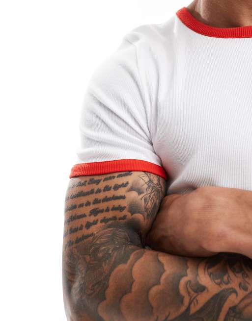 ASOS DESIGN - T-shirt attillata bianca corta con profili a contrasto, 3 di 4
