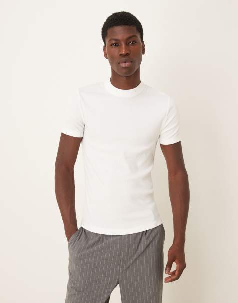 ASOS DESIGN - T-shirt attillata con collo alto bianca a coste - view 1