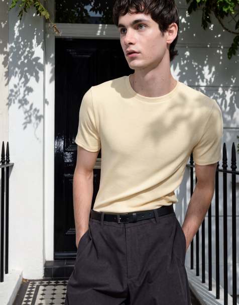 ASOS DESIGN T-shirt attillata gialla a coste - view 1