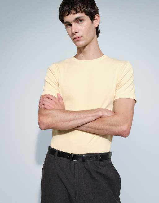 ASOS DESIGN T-shirt attillata gialla a coste, 4 di 9