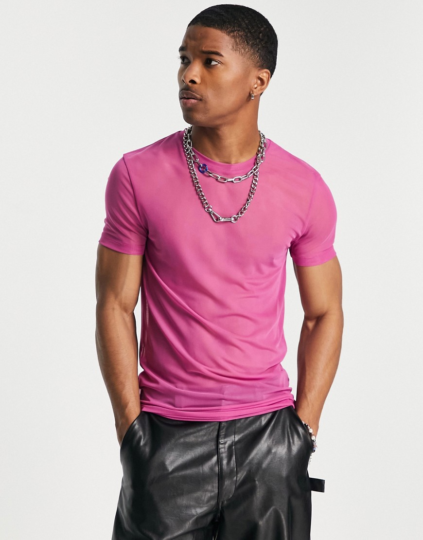 T-shirt attillata in piqué rosa scuro - PINK - ASOS DESIGN T-shirt donna  - immagine3
