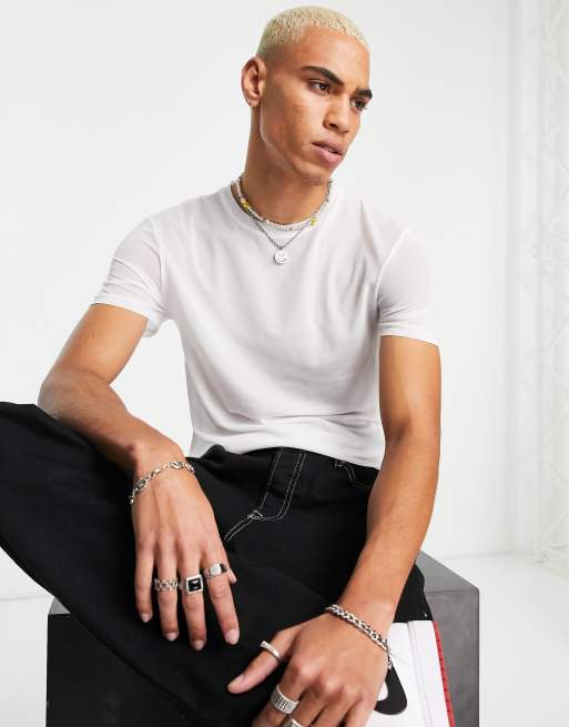 ASOS DESIGN - T-shirt attillata in rete bianca