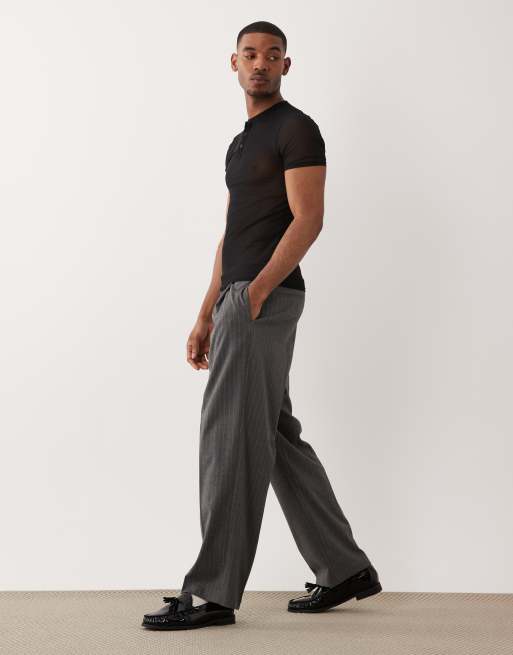 ASOS DESIGN - T-shirt attillata in rete nera a coste con scollo serafino, 4 di 5