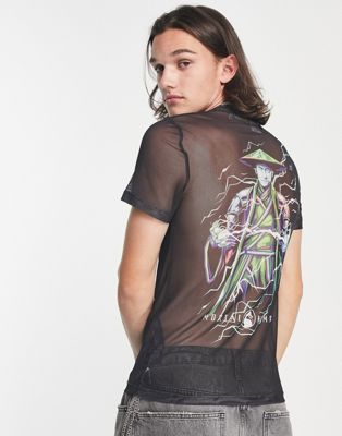 ASOS DESIGN muscle fit t-shirt with Mortal Kombat print in black mesh - ASOS Price Checker